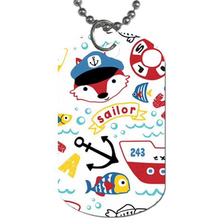 Seamless-pattern-vector-sailing-equipments-cartoon Dog Tag (One Side)