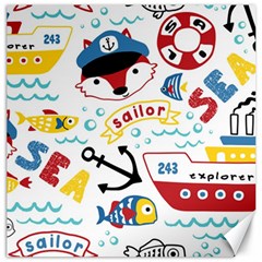 Seamless-pattern-vector-sailing-equipments-cartoon Canvas 16  X 16 