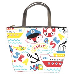 Seamless-pattern-vector-sailing-equipments-cartoon Bucket Bag