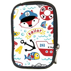 Seamless-pattern-vector-sailing-equipments-cartoon Compact Camera Leather Case