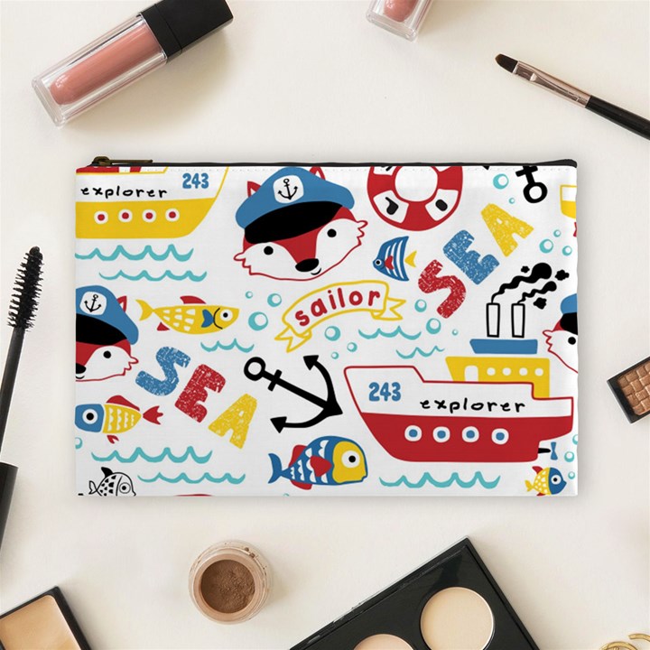 Seamless-pattern-vector-sailing-equipments-cartoon Cosmetic Bag (Large)