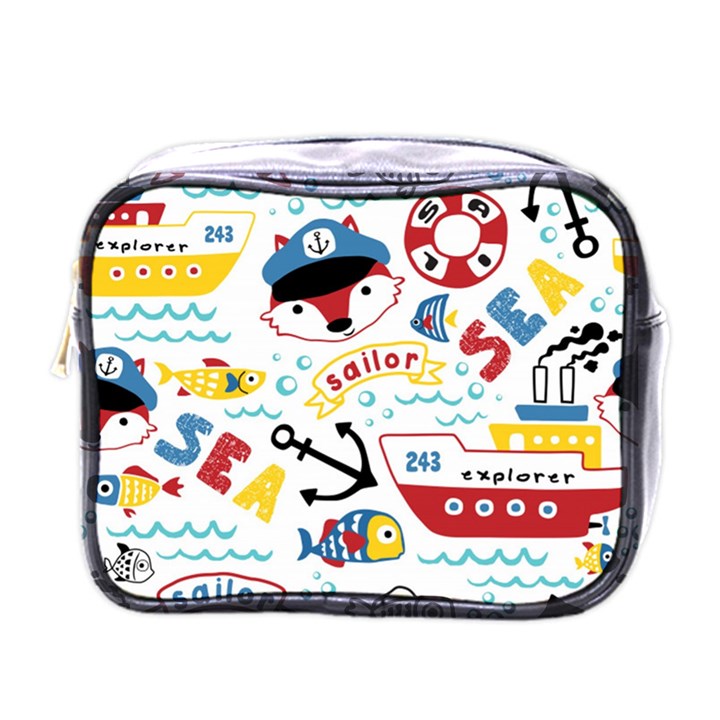 Seamless-pattern-vector-sailing-equipments-cartoon Mini Toiletries Bag (One Side)