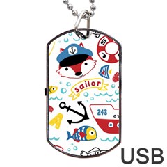 Seamless-pattern-vector-sailing-equipments-cartoon Dog Tag Usb Flash (one Side)