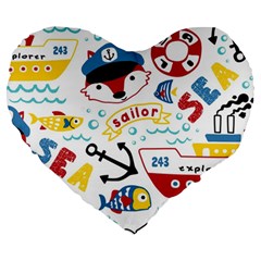 Seamless-pattern-vector-sailing-equipments-cartoon Large 19  Premium Heart Shape Cushions