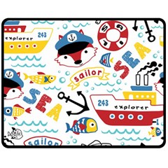 Seamless-pattern-vector-sailing-equipments-cartoon Double Sided Fleece Blanket (medium) 