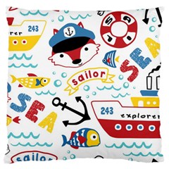 Seamless-pattern-vector-sailing-equipments-cartoon Large Flano Cushion Case (one Side) by Jancukart