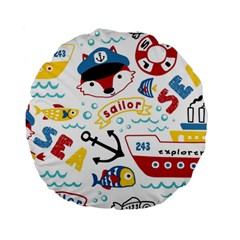 Seamless-pattern-vector-sailing-equipments-cartoon Standard 15  Premium Flano Round Cushions