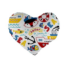 Seamless-pattern-vector-sailing-equipments-cartoon Standard 16  Premium Flano Heart Shape Cushions