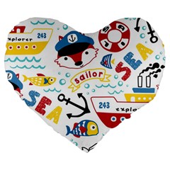 Seamless-pattern-vector-sailing-equipments-cartoon Large 19  Premium Flano Heart Shape Cushions