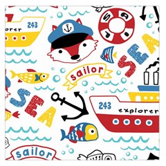 Seamless-pattern-vector-sailing-equipments-cartoon Square Satin Scarf (36  X 36 )