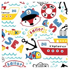 Seamless-pattern-vector-sailing-equipments-cartoon Wooden Puzzle Square by Jancukart