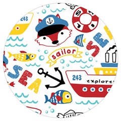 Seamless-pattern-vector-sailing-equipments-cartoon Round Trivet by Jancukart