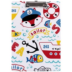 Seamless-pattern-vector-sailing-equipments-cartoon A4 Clipboard by Jancukart