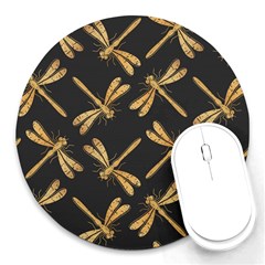 Golden-dragonfly-seamless-pattern-textile-design-wallpaper-wrapping-paper-scrapbooking Round Mousepads by Jancukart