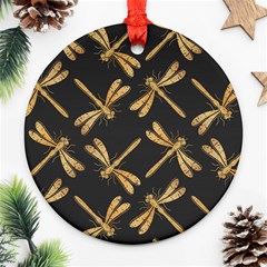 Golden-dragonfly-seamless-pattern-textile-design-wallpaper-wrapping-paper-scrapbooking Ornament (round) by Jancukart