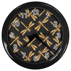 Golden-dragonfly-seamless-pattern-textile-design-wallpaper-wrapping-paper-scrapbooking Wall Clock (black)