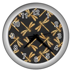 Golden-dragonfly-seamless-pattern-textile-design-wallpaper-wrapping-paper-scrapbooking Wall Clock (silver)