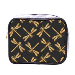 Golden-dragonfly-seamless-pattern-textile-design-wallpaper-wrapping-paper-scrapbooking Mini Toiletries Bag (one Side)