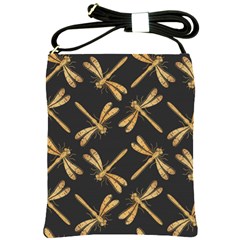 Golden-dragonfly-seamless-pattern-textile-design-wallpaper-wrapping-paper-scrapbooking Shoulder Sling Bag by Jancukart