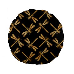 Golden-dragonfly-seamless-pattern-textile-design-wallpaper-wrapping-paper-scrapbooking Standard 15  Premium Flano Round Cushions