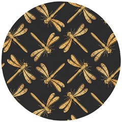 Golden-dragonfly-seamless-pattern-textile-design-wallpaper-wrapping-paper-scrapbooking Wooden Puzzle Round by Jancukart