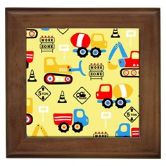 Seamless-pattern-vector-industrial-vehicle-cartoon Framed Tile by Jancukart