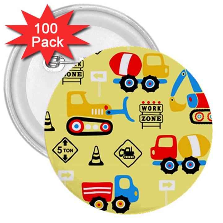 Seamless-pattern-vector-industrial-vehicle-cartoon 3  Buttons (100 pack) 