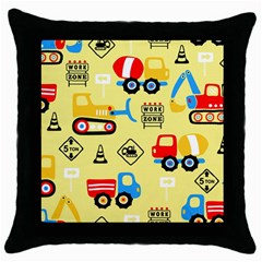 Seamless-pattern-vector-industrial-vehicle-cartoon Throw Pillow Case (black) by Jancukart