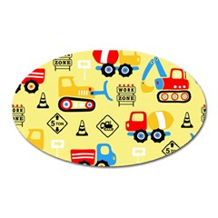 Seamless-pattern-vector-industrial-vehicle-cartoon Oval Magnet