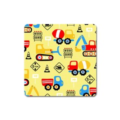 Seamless-pattern-vector-industrial-vehicle-cartoon Square Magnet by Jancukart