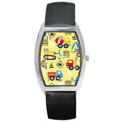 Seamless-pattern-vector-industrial-vehicle-cartoon Barrel Style Metal Watch by Jancukart