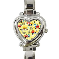 Seamless-pattern-vector-industrial-vehicle-cartoon Heart Italian Charm Watch by Jancukart