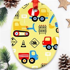 Seamless-pattern-vector-industrial-vehicle-cartoon Oval Ornament (two Sides) by Jancukart