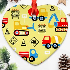 Seamless-pattern-vector-industrial-vehicle-cartoon Heart Ornament (two Sides)