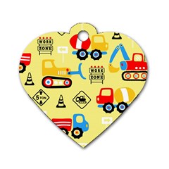 Seamless-pattern-vector-industrial-vehicle-cartoon Dog Tag Heart (one Side) by Jancukart