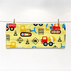 Seamless-pattern-vector-industrial-vehicle-cartoon Hand Towel by Jancukart