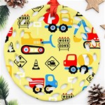 Seamless-pattern-vector-industrial-vehicle-cartoon Round Filigree Ornament (Two Sides) Front