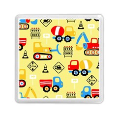 Seamless-pattern-vector-industrial-vehicle-cartoon Memory Card Reader (square)