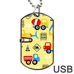 Seamless-pattern-vector-industrial-vehicle-cartoon Dog Tag Usb Flash (one Side) by Jancukart