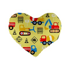 Seamless-pattern-vector-industrial-vehicle-cartoon Standard 16  Premium Heart Shape Cushions by Jancukart