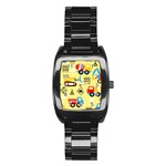 Seamless-pattern-vector-industrial-vehicle-cartoon Stainless Steel Barrel Watch Front