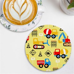 Seamless-pattern-vector-industrial-vehicle-cartoon Uv Print Round Tile Coaster by Jancukart