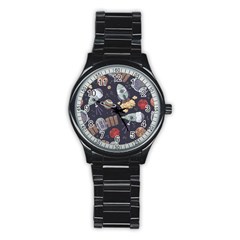 Hand-drawn-pattern-space-elements-collection Stainless Steel Round Watch