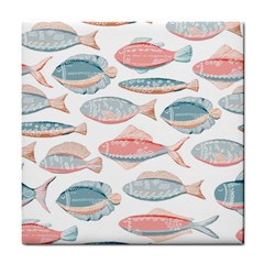 Hand-drawn-seamless-pattern-with-cute-fishes-doodle-style-pink-blue-colors Tile Coaster