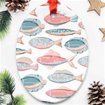 Hand-drawn-seamless-pattern-with-cute-fishes-doodle-style-pink-blue-colors Ornament (Oval) Front