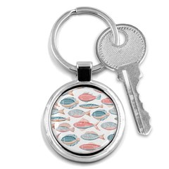 Hand-drawn-seamless-pattern-with-cute-fishes-doodle-style-pink-blue-colors Key Chain (round)