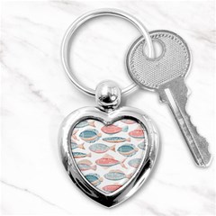 Hand-drawn-seamless-pattern-with-cute-fishes-doodle-style-pink-blue-colors Key Chain (heart) by Jancukart