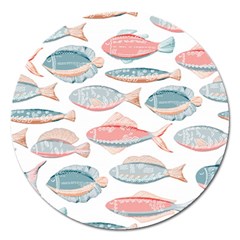 Hand-drawn-seamless-pattern-with-cute-fishes-doodle-style-pink-blue-colors Magnet 5  (round) by Jancukart