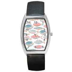 Hand-drawn-seamless-pattern-with-cute-fishes-doodle-style-pink-blue-colors Barrel Style Metal Watch