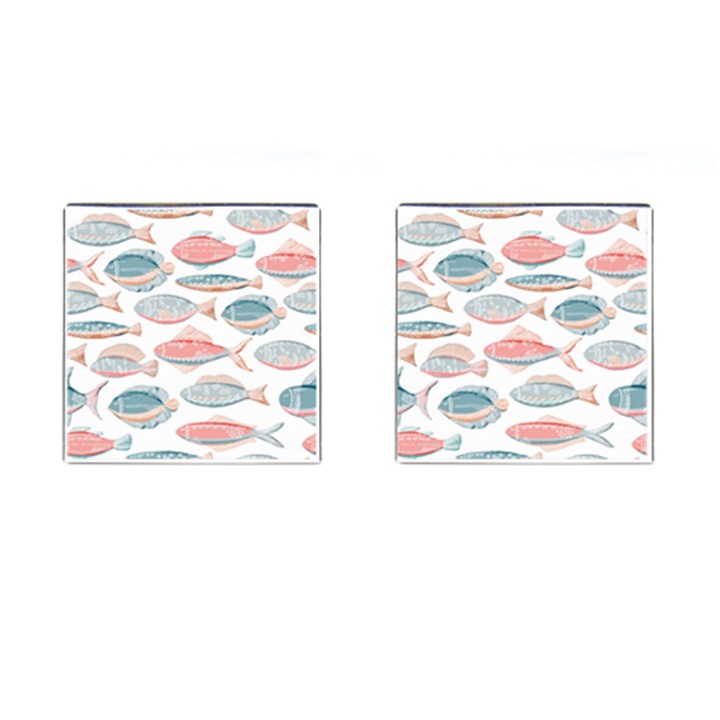 Hand-drawn-seamless-pattern-with-cute-fishes-doodle-style-pink-blue-colors Cufflinks (Square)